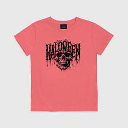Футболка хлопковая детская Череп Хэллоуина, цвет: коралловый