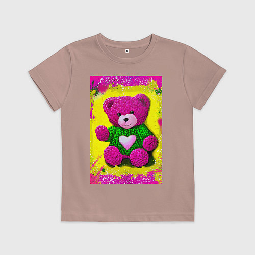 Детская футболка Розовый мишка плюшевый / Пыльно-розовый – фото 1