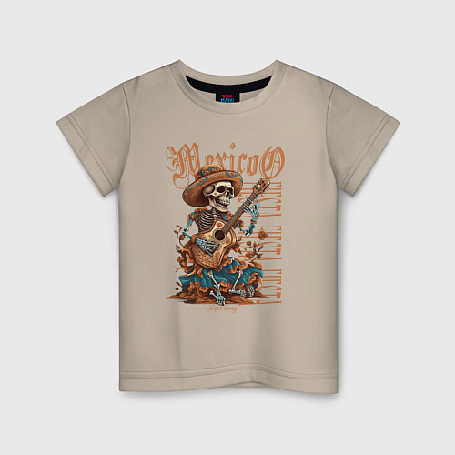 Детская футболка Мексика фиеста и скелет с гитарой / Миндальный – фото 1