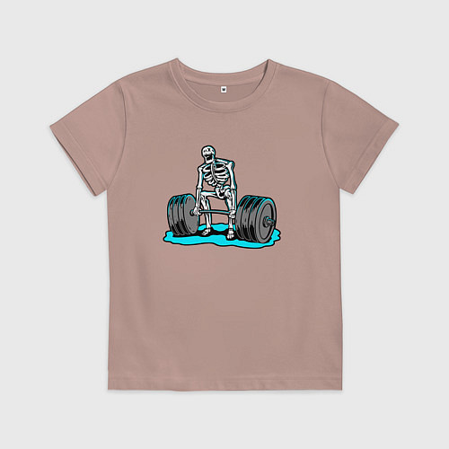 Детская футболка Скелет делает становую тягу / Пыльно-розовый – фото 1