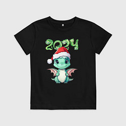 Футболка хлопковая детская 2024 символ года милый дракончик, цвет: черный
