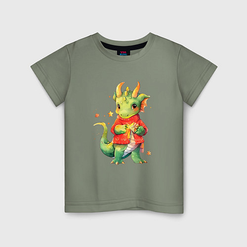 Детская футболка Милый дракончик в свитере / Авокадо – фото 1