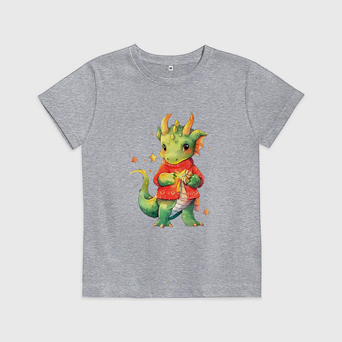 Детская футболка Милый дракончик в свитере / Меланж – фото 1