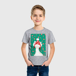 Футболка хлопковая детская Лама - альпака в ушанке, цвет: меланж — фото 2