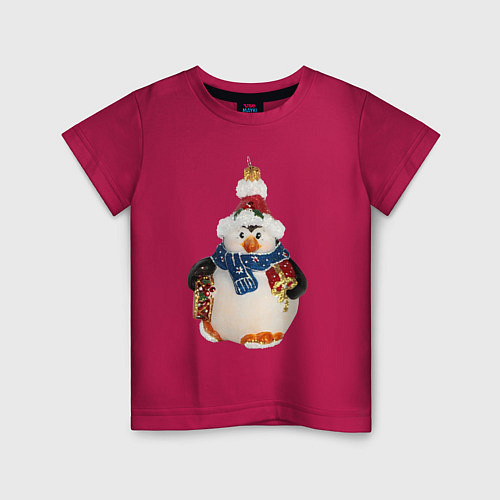 Детская футболка Пингвин в шарфе с подарками / Маджента – фото 1