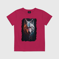 Футболка хлопковая детская Психоделический волк, цвет: маджента