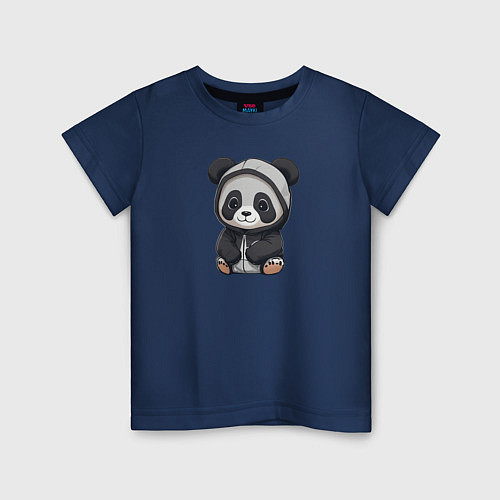 Детская футболка Симпатичная панда в капюшоне / Тёмно-синий – фото 1