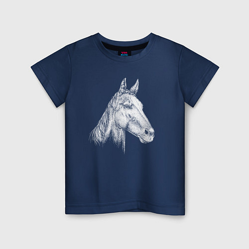 Детская футболка Голова белой лошади / Тёмно-синий – фото 1