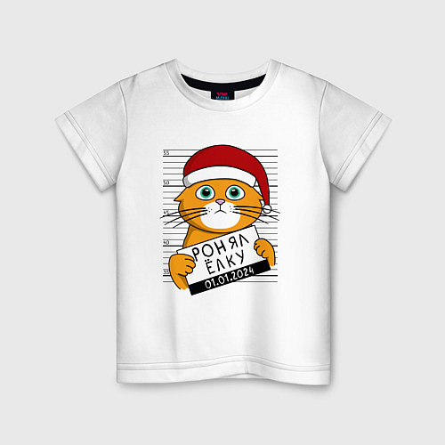Детская футболка Кот ронял ёлку / Белый – фото 1