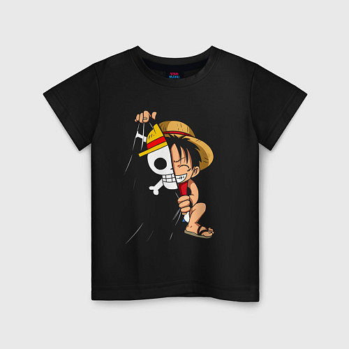 Детская футболка One Piece Луффи флаг / Черный – фото 1