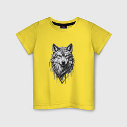 Футболка хлопковая детская Волк в серых тонах, цвет: желтый