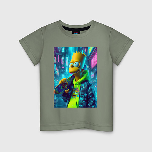 Детская футболка Барт Симпсон со скейтбордом - нейросеть / Авокадо – фото 1
