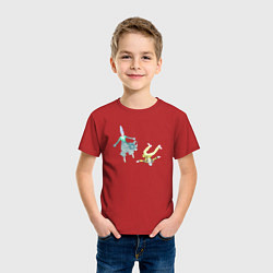 Футболка хлопковая детская Он и она в космической воронке невесомости, цвет: красный — фото 2