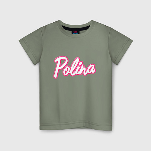 Детская футболка Полина в стиле Барби - объемный шрифт / Авокадо – фото 1