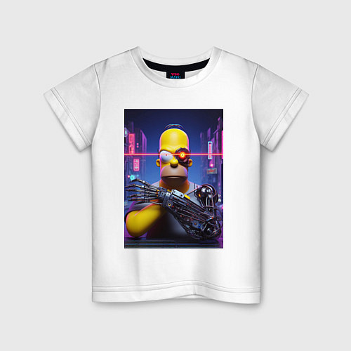 Детская футболка Cyber Homer Simpson - ai art / Белый – фото 1