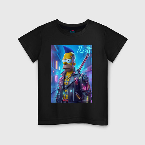 Детская футболка Cyber ninja Homer Simpson - ai art / Черный – фото 1