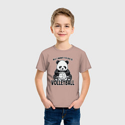 Футболка хлопковая детская Panda volleyball, цвет: пыльно-розовый — фото 2