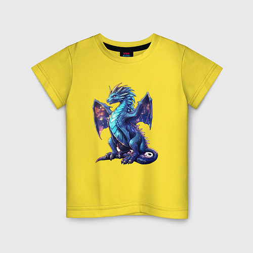 Детская футболка Синий новогодний дракон / Желтый – фото 1