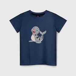 Футболка хлопковая детская Морской котик улыбака, цвет: тёмно-синий