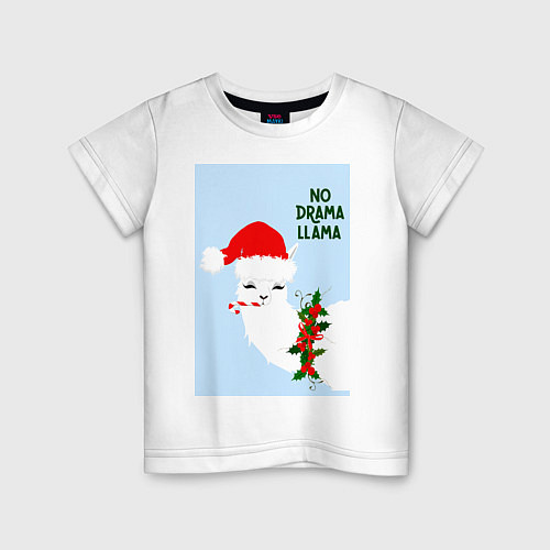 Детская футболка Лама Санта Клаус no drama llama / Белый – фото 1