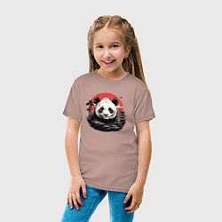 Футболка хлопковая детская Панда с красным солнцем, цвет: пыльно-розовый — фото 2