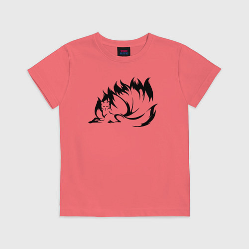 Детская футболка Черная лисица кицунэ / Коралловый – фото 1
