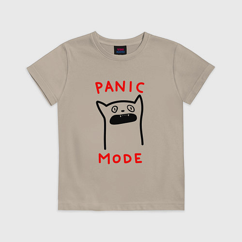 Детская футболка Panic mode - котик / Миндальный – фото 1