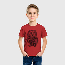 Футболка хлопковая детская Сова гравюра, цвет: красный — фото 2