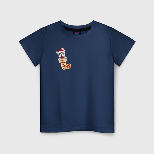 Детская футболка Французский бульдог в новогоднем носке / Тёмно-синий – фото 1