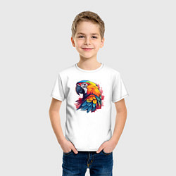 Футболка хлопковая детская Яркий попугай на красных брызгах, цвет: белый — фото 2