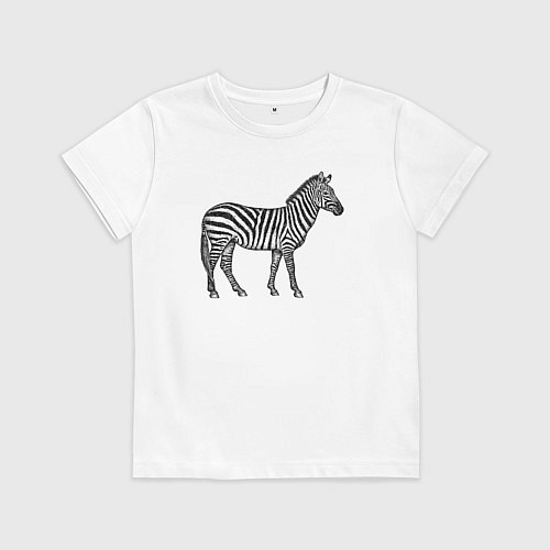 Детская футболка Зебра в профиль гравюра / Белый – фото 1