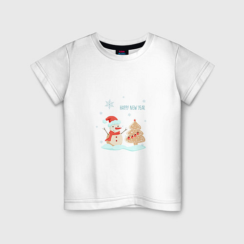 Детская футболка Снеговик с имбирной ёлкой / Белый – фото 1