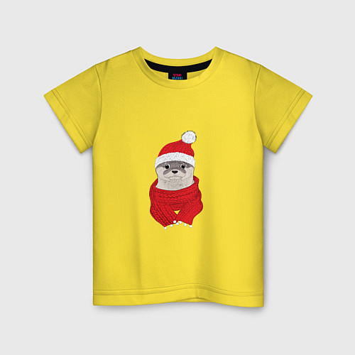 Детская футболка Выдра в красной шапочке и шарфике / Желтый – фото 1