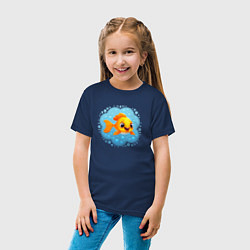 Футболка хлопковая детская Сказочная золотая рыбка исполняющая желания, цвет: тёмно-синий — фото 2