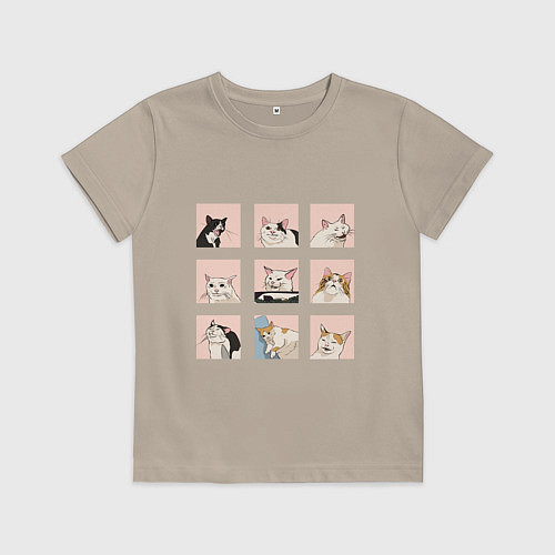 Детская футболка Мемные коты / Миндальный – фото 1