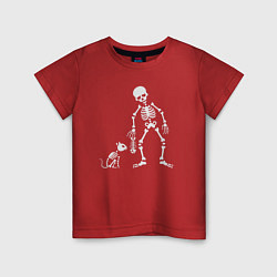 Футболка хлопковая детская Котик и скелет, цвет: красный