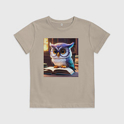 Футболка хлопковая детская Мультяшная мудрая сова, цвет: миндальный