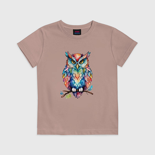 Детская футболка Цветастая сова / Пыльно-розовый – фото 1