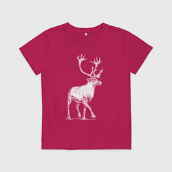 Футболка хлопковая детская Северный олень белый спереди, цвет: маджента