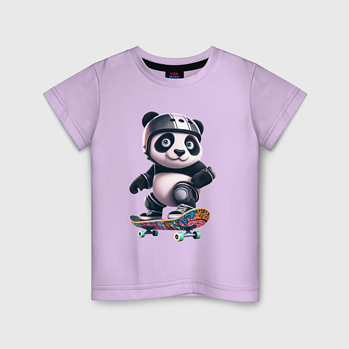 Детская футболка Cool panda on a skateboard - extreme / Лаванда – фото 1