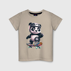Футболка хлопковая детская Cool panda on a skateboard - extreme, цвет: миндальный