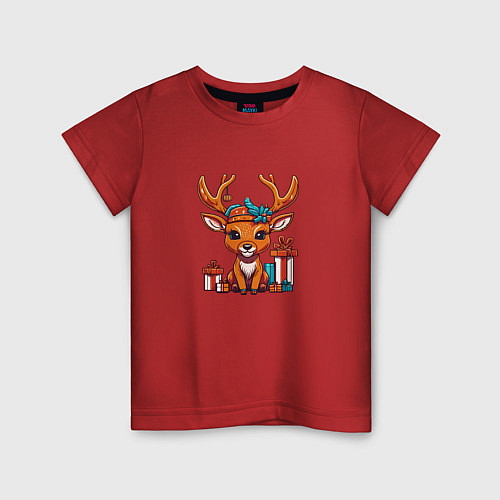 Детская футболка Маленький новогодний олень / Красный – фото 1