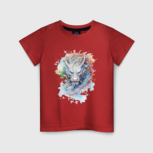 Детская футболка Дракон нарисованный акварелью / Красный – фото 1
