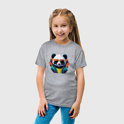 Футболка хлопковая детская Стильная панда в очках, цвет: меланж — фото 2