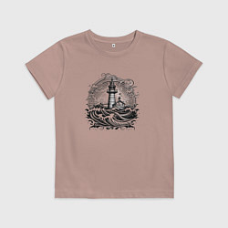 Футболка хлопковая детская Море и маяк, цвет: пыльно-розовый