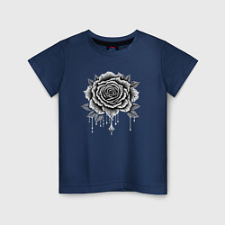 Футболка хлопковая детская Черно белая роза цветы, цвет: тёмно-синий