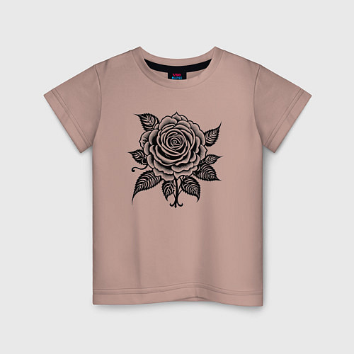 Детская футболка Чёрно белая роза цветы / Пыльно-розовый – фото 1