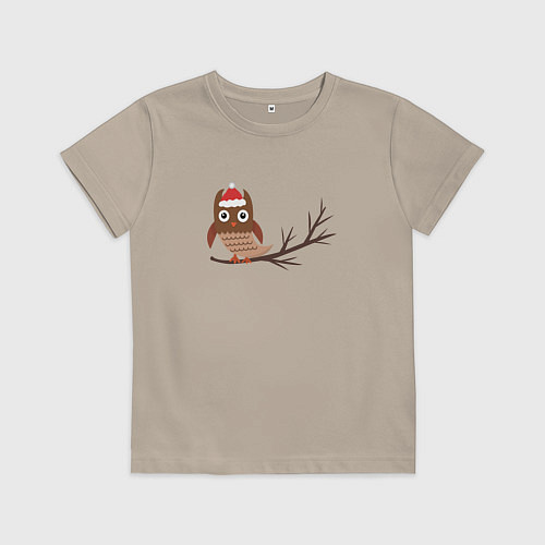 Детская футболка Новогодняя сова на ветке / Миндальный – фото 1