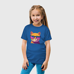 Футболка хлопковая детская Кот в стильных очках, цвет: синий — фото 2