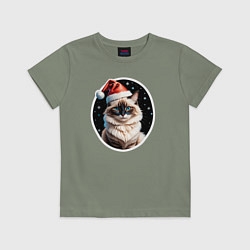 Детская футболка Кот породы Рэгдолл в новогодней шапке